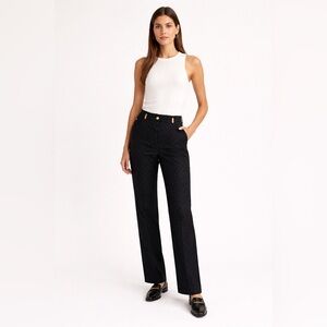 St. John Black Checker Jacquard Straight Leg Pants Gold Hardware